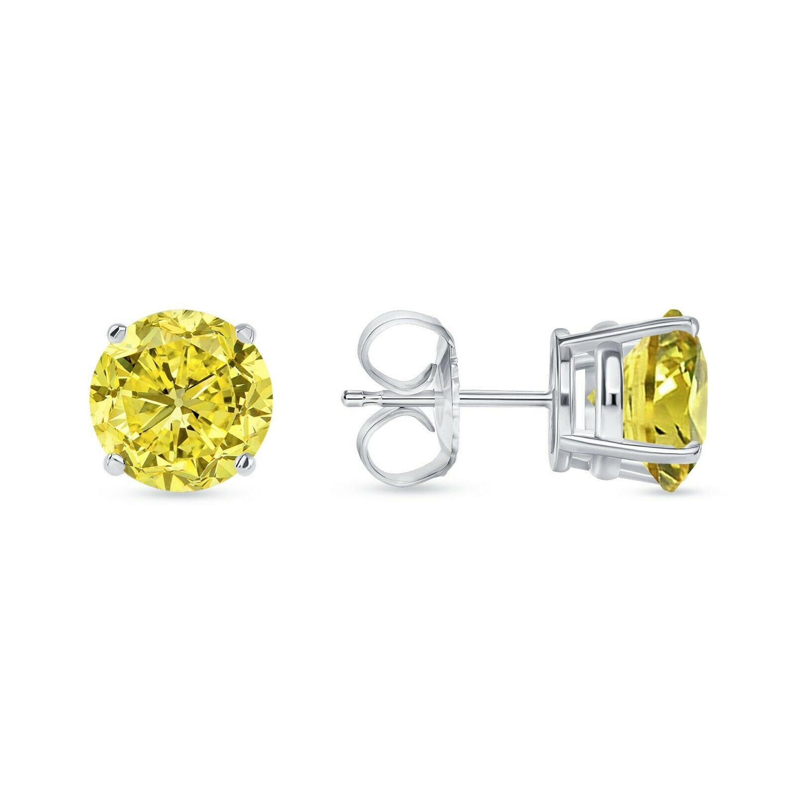 4 Ct Rundschliff Fancy Gelb Canary Ohrstecker Echt 14K Solid Weißgold Korb Push Back Solitaire 8 Mm von ALADINDiamondsGold