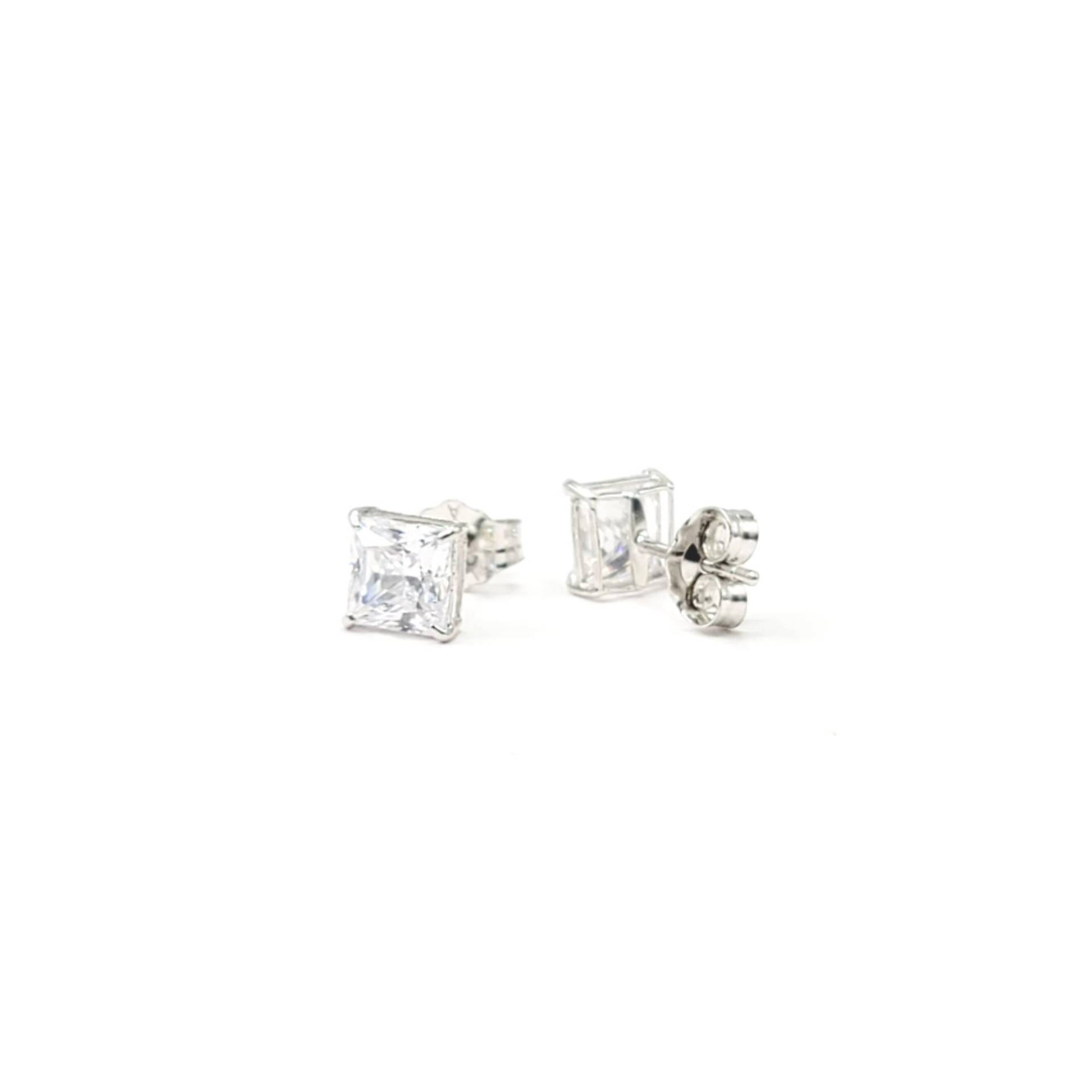 5 Ct Brilliant Princess Cut Ohrstecker Echt 14K Massiv Weißgold Push Back 8 Mm Erstellt Diamant von ALADINDiamondsGold