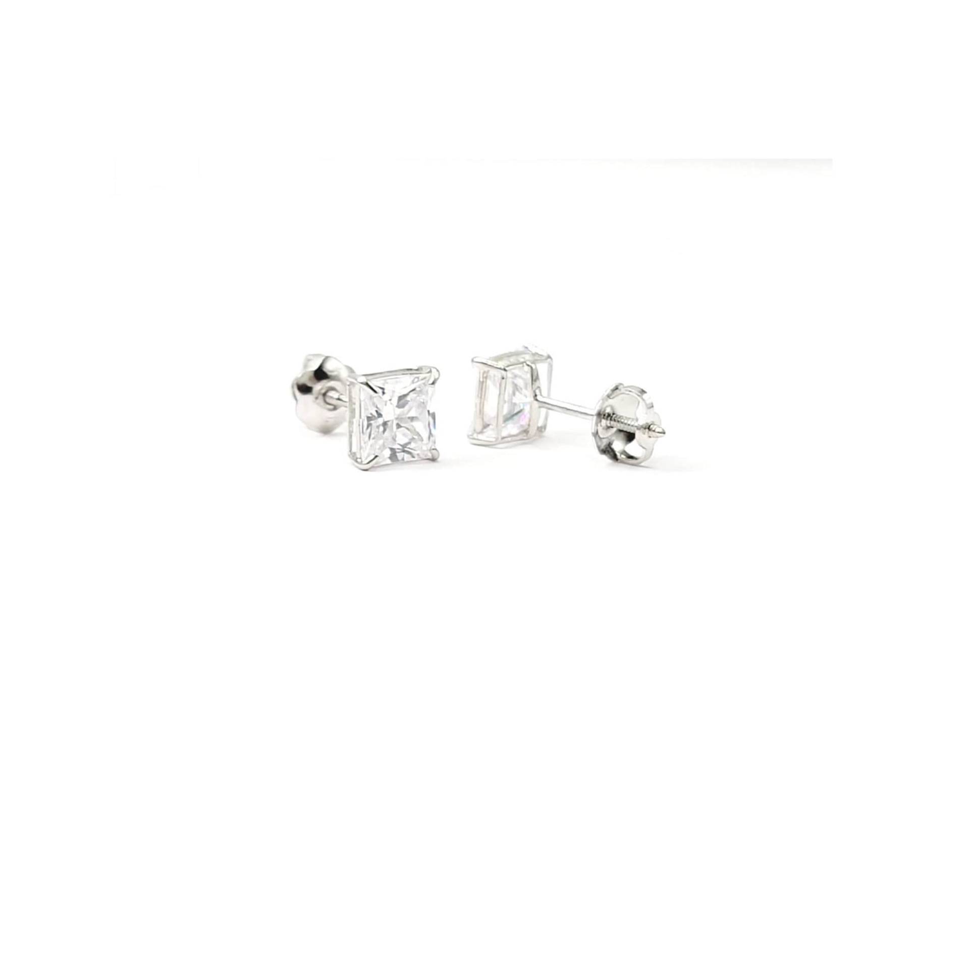 Ohrringe 2 Ct Princess Cut Ohrstecker Erstellt Diamanten Echt 14K Solid White Gold Screw Zurück 6 Mm Männer Oder Frauen von ALADINDiamondsGold