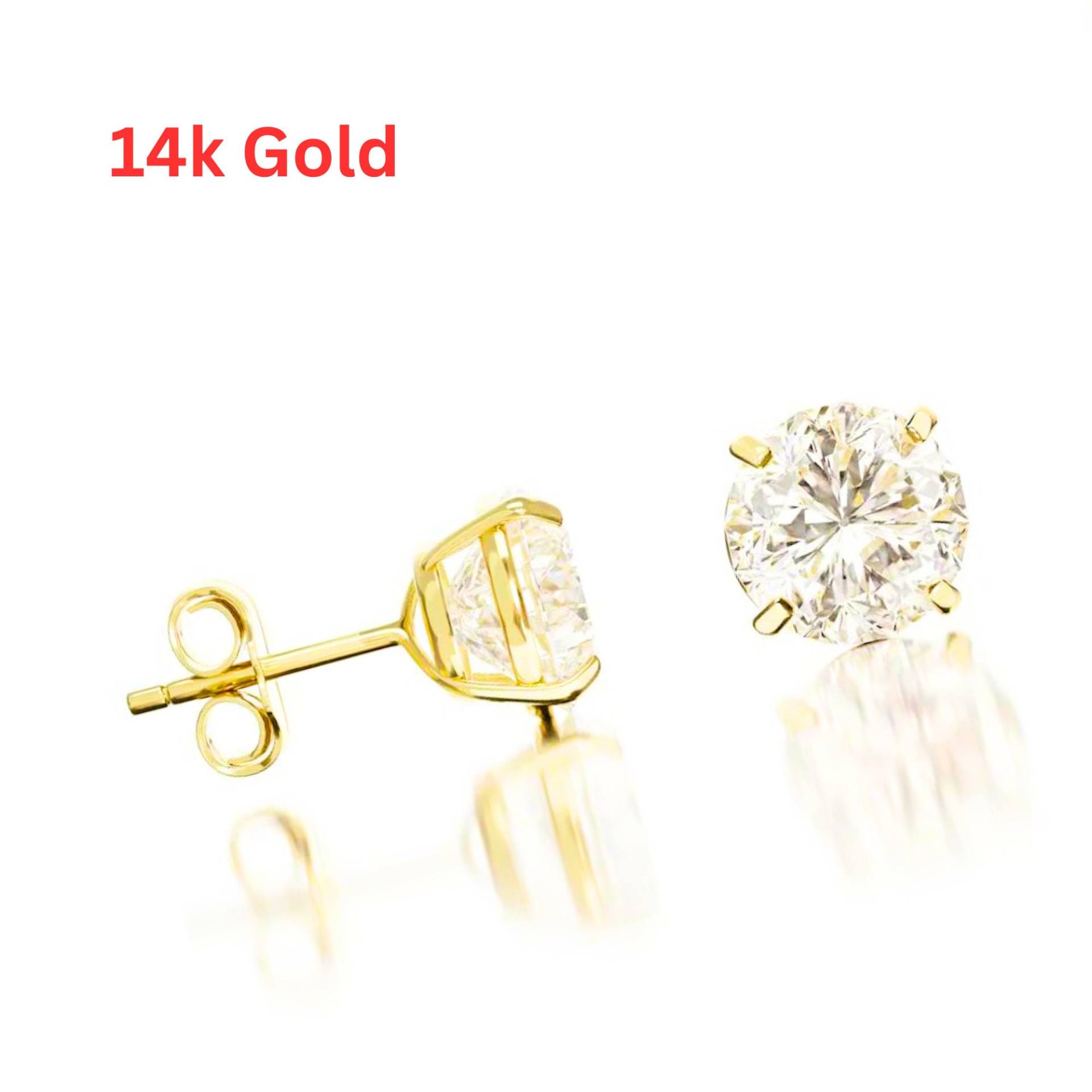 Valentine 3 Ct Runde Brilliant Cut Ohrstecker Echt 14K Solid Gelbgold Korb Push Back 7 Mm Erstellt Diamanten von ALADINDiamondsGold