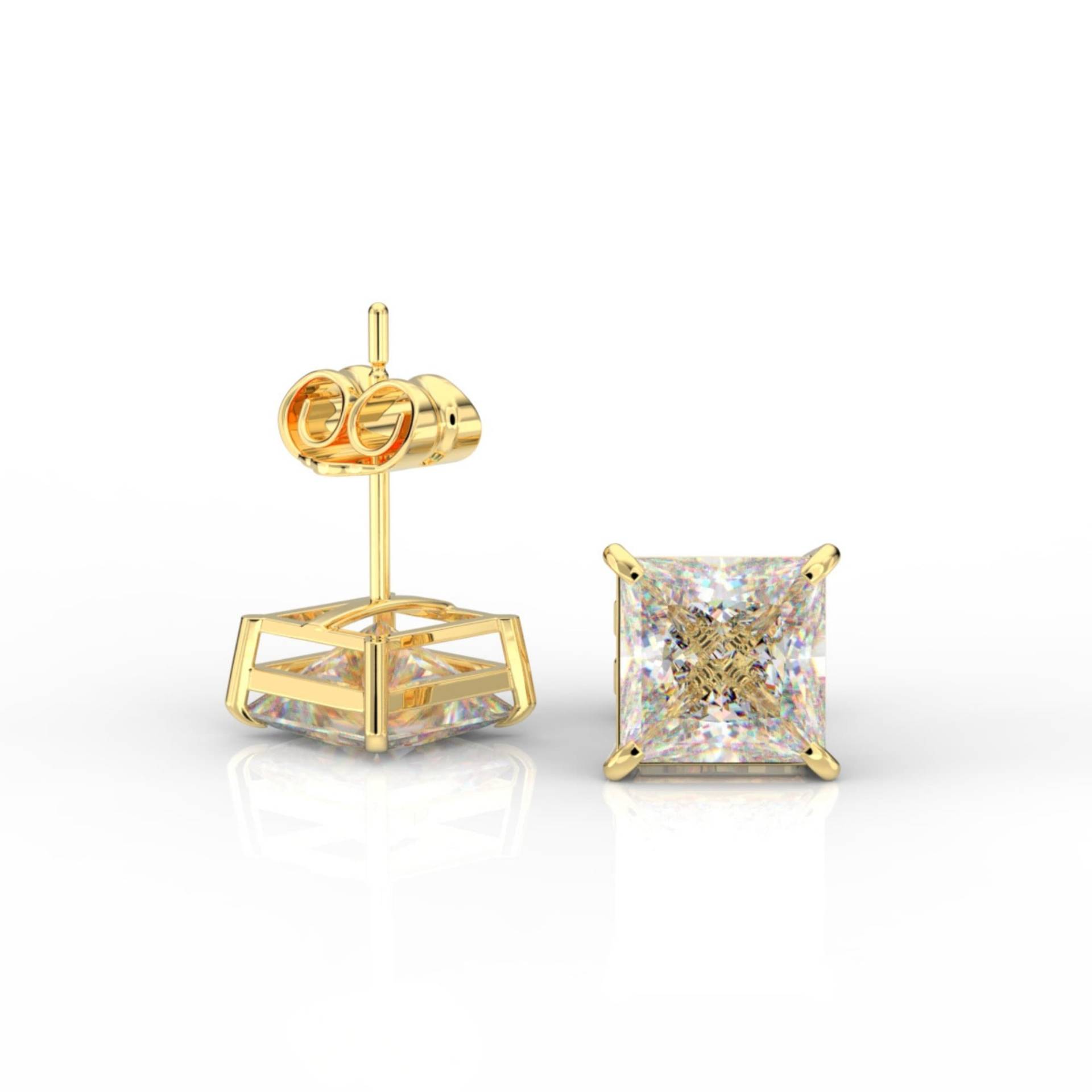 Valentine 4 Ct Princess Cut Ohrstecker Erstellt Diamanten Echt 14K Gelb Solid Gold Korb Zurückschieben 8 Mm Solitär von ALADINDiamondsGold