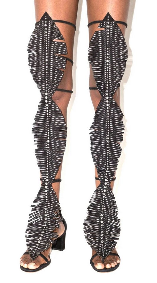 ALAÏA PARIS Gladiator-Sandalen Wildleder mit Nieten und Feder-Design 40 Riemchensandale Zentrale vertikale Linie aus runden, glänzenden Metalldetails von ALAÏA PARIS