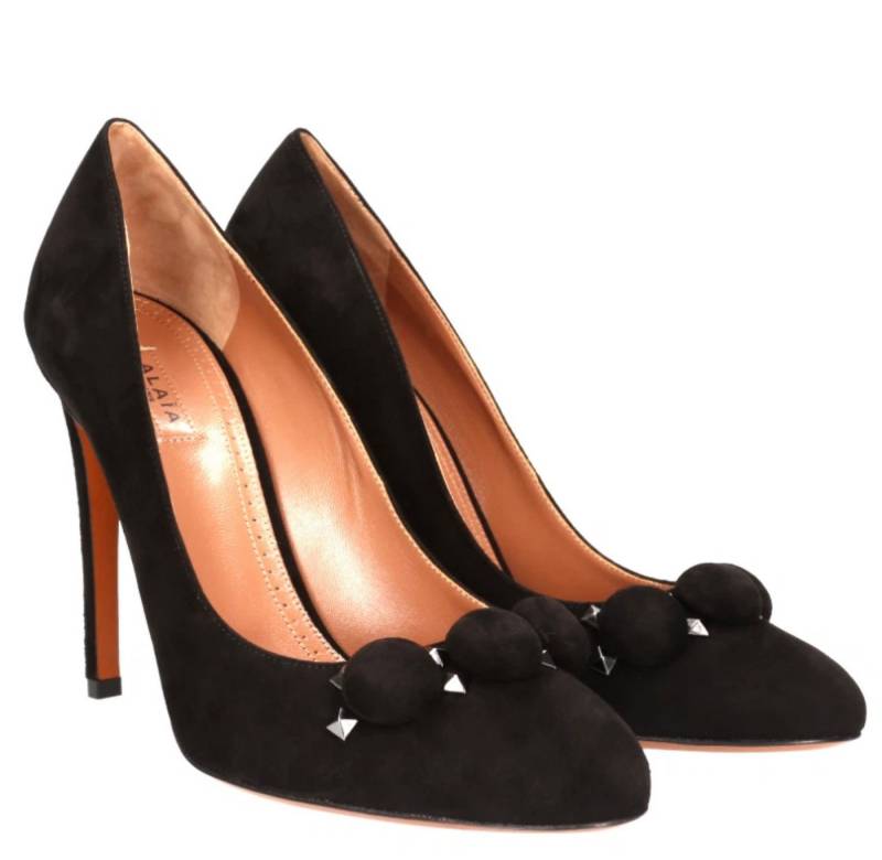 ALAÏA PARIS Samt Studded "Bombe" Pumps Schuhe High-Heel-Pumps Signature-Samtkugeln, silberfarbene Pyramidennieten von ALAÏA PARIS