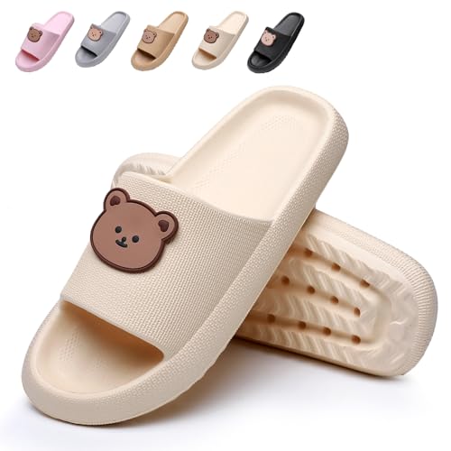 ALAIFU Badeschuhe Damen Herren Badepantoffeln Badelatschen Badeschlappen Wolken Hausschuh Schlappen Slippers Latschen Sommer Rutschfeste Garten Badelatschen Super Weich Rutschfest 36-37 Beige von ALAIFU