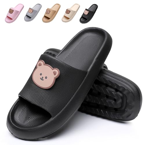 ALAIFU Badeschuhe Damen Herren Badepantoffeln Badelatschen Badeschlappen Wolken Hausschuh Schlappen Slippers Latschen Sommer Rutschfeste Garten Badelatschen Super Weich Rutschfest 36-37 Schwarz von ALAIFU