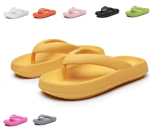 ALAIFU Badeschuhe Damen Herren Badepantoffeln Zehentreter Flip Flops Badelatschen Badeschlappen Wolken Hausschuh Schlappen Slippers Latschen Sommer Rutschfeste Garten Badelatschen Gelb 36-37 von ALAIFU