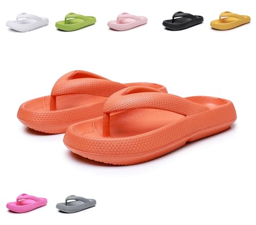 ALAIFU Badeschuhe Damen Herren Badepantoffeln Zehentreter Flip Flops Badelatschen Badeschlappen Wolken Hausschuh Schlappen Slippers Latschen Sommer Rutschfeste Garten Badelatschen Orange 36-37 von ALAIFU