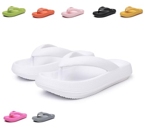 ALAIFU Badeschuhe Damen Herren Badepantoffeln Zehentreter Flip Flops Badelatschen Badeschlappen Wolken Hausschuh Schlappen Slippers Latschen Sommer Rutschfeste Garten Badelatschen Weiß36-37 von ALAIFU