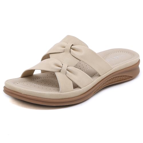 ALAIFU Bequem Sandals Damen Summer Pantoletten Absatz Peeptoes Damen Schlappen Damen Elegant Schicke Sandalen Plateau Zehenbereich Sandalen Beige 39 von ALAIFU