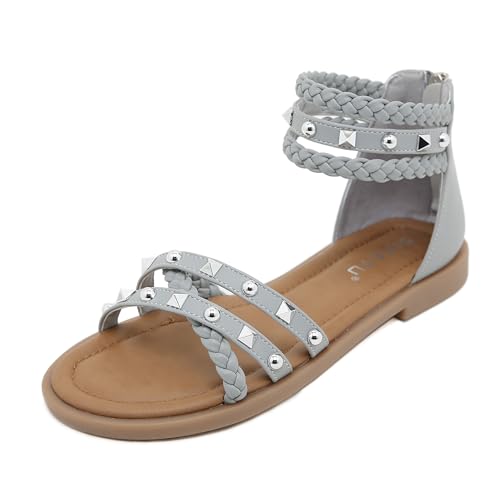 ALAIFU RöMersandalen Damen Bequem Sandals Damen Summer Pantoletten Schlappen Damen Elegant Schicke Sandalen Damen Flach Riemchen Sandalen (Grau 36) von ALAIFU