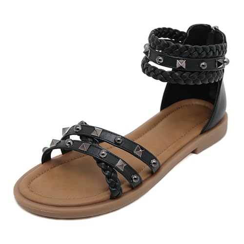 ALAIFU RöMersandalen Damen Bequem Sandals Damen Summer Pantoletten Schlappen Damen Elegant Schicke Sandalen Damen Flach Riemchen Sandalen (Schwarz38) von ALAIFU