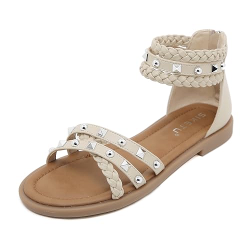 ALAIFU RöMersandalen Damen Bequem Sandals Damen Summer Pantoletten Schlappen Damen Elegant Schicke Sandalen Damen Flach Riemchen Sandalen (Weiß 36) von ALAIFU