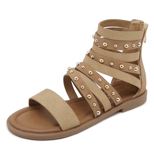 ALAIFU RöMersandalen Damen Bequem Sandals Damen Summer Pantoletten Schlappen Damen Elegant Schicke Sandalen Damen Flach Riemchen Sandalen Braun 36 von ALAIFU