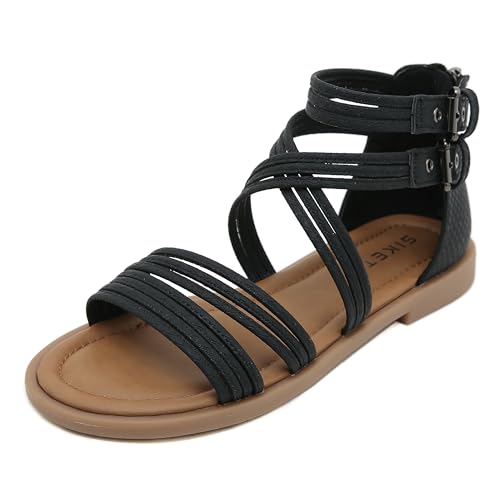 ALAIFU RöMersandalen Damen Bequem Sandals Damen Summer Pantoletten Schlappen Damen Elegant Schicke Sandalen Flach Riemchen Sandalen Damen Schwarz 38 von ALAIFU