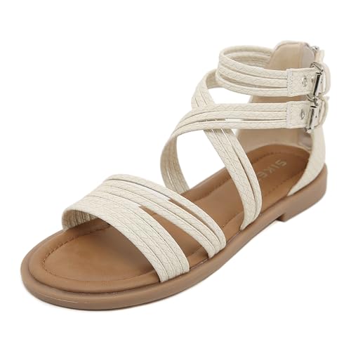 ALAIFU RöMersandalen Damen Bequem Sandals Damen Summer Pantoletten Schlappen Damen Elegant Schicke Sandalen Flach Riemchen Sandalen Damen Weiß 36 von ALAIFU