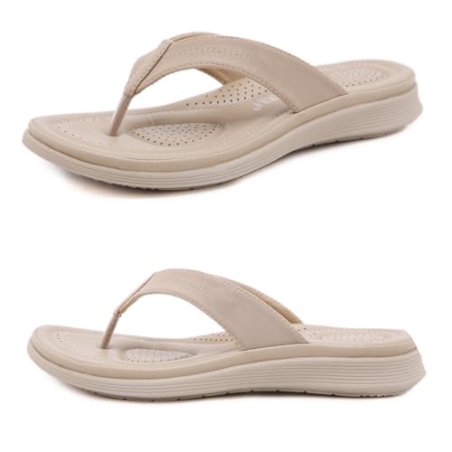 ALAIFU Zehentrenner Flip Flops Badelatschen Strandschuhe Duschlatschen Zehenstegpantolette Freizeit Bad Sauna Schuhe Sandalen Beige 36 von ALAIFU