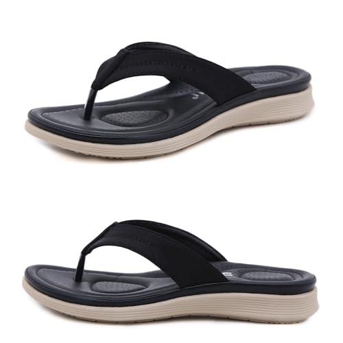 ALAIFU Zehentrenner Flip Flops Badelatschen Strandschuhe Duschlatschen Zehenstegpantolette Freizeit Bad Sauna Schuhe Sandalen Schwarz 38 von ALAIFU