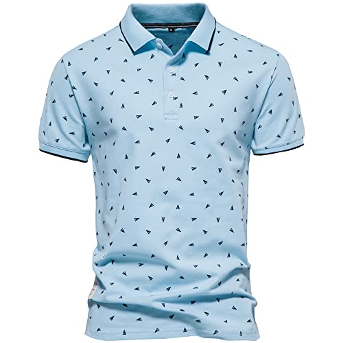 ALAIYO Poloshirt Herren Druck Trend Poloshirts Für Herren Slim Fit Revers Golf Poloshirt Herren Kurzarm Business Casual Herren Poloshirt Kurzarm F-Light Blue M von ALAIYO