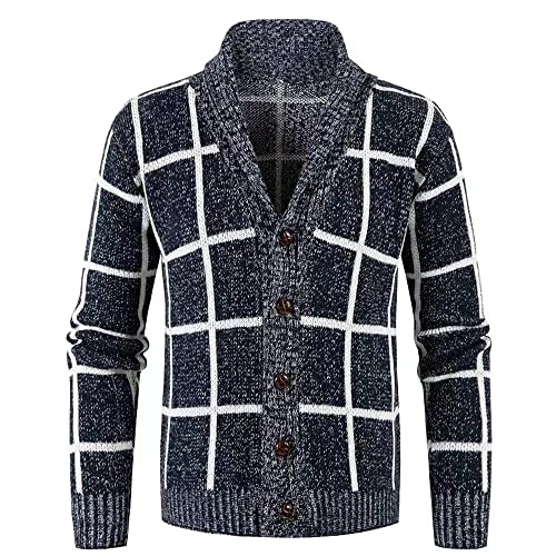ALAIYO Strickjacke Herren Lässige Mode Kariert Herren Pullover Frühling Und Weich Und Bequem Neue Herren Strickpullover Herren Pullover Jacke C-Navy 3XL von ALAIYO