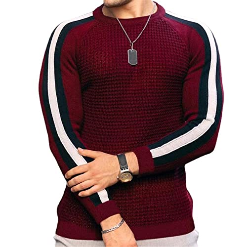 ALAIYO Strickpullover Herren Rundhalsausschnitt Mode Lässig Herren Pullover Frühling Und Einfache Klassische Basic Vielseitige Herren Pullover Herren Strickwaren A-Red XXL von ALAIYO