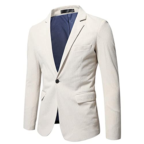 Anzüge Herren Einfarbig Kord Eine Taste Casual Anzug Jacke Herren Slim Fit Mehrfarbige Optionen Mode Blazer Herren Langarm Tasche Dekoration Revers Jacke Herren E-White XXL von ALAIYO