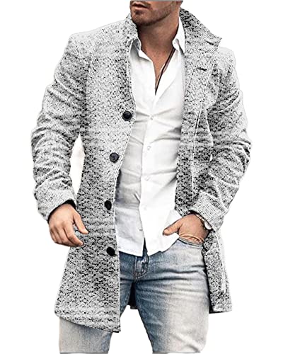 Mantel Herren Druck Einreihig Mittlere Länge Coat Herren Slim Fit Temperament Mode Tweed Mantel Herren Urban Gentleman Langarm Anzüge Herren DY-06 L von ALAIYO