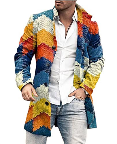 Mantel Herren Druck Einreihig Mittlere Länge Coat Herren Slim Fit Temperament Mode Tweed Mantel Herren Urban Gentleman Langarm Anzüge Herren DY-08 L von ALAIYO