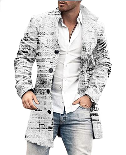 Mantel Herren Druck Einreihig Mittlere Länge Coat Herren Slim Fit Temperament Mode Tweed Mantel Herren Urban Gentleman Langarm Anzüge Herren DY-10 L von ALAIYO