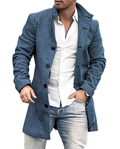 Mantel Herren Druck Einreihig Mittlere Länge Coat Herren Slim Fit Temperament Mode Tweed Mantel Herren Urban Gentleman Langarm Anzüge Herren DY-11 M von ALAIYO