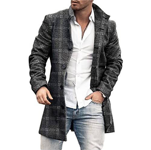 Mantel Herren Druck Einreihig Mittlere Länge Coat Herren Slim Fit Temperament Mode Tweed Mantel Herren Urban Gentleman Langarm Anzüge Herren DY-12 M von ALAIYO