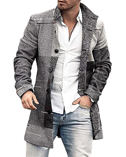 Mantel Herren Druck Einreihig Mittlere Länge Coat Herren Slim Fit Temperament Mode Tweed Mantel Herren Urban Gentleman Langarm Anzüge Herren DY-16 L von ALAIYO