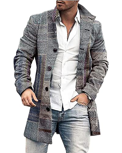 Mantel Herren Druck Einreihig Mittlere Länge Coat Herren Slim Fit Temperament Mode Tweed Mantel Herren Urban Gentleman Langarm Anzüge Herren DY-21 L von ALAIYO