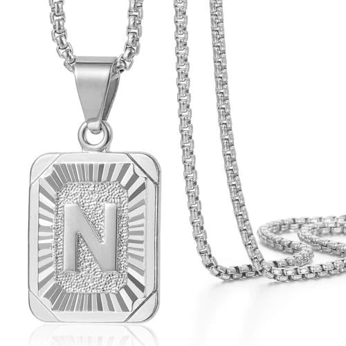 ALANETA Halskette mit Buchstaben, personalisierbar, für Damen und Herren, quadratische Gliederkette, Edelstahl, 18 K vergoldet, Geschenk A-Z, 55cm, Edelstahl, Kein Edelstein ALANETA Halskette mit Buchstaben, personalisierbar, für Damen und Herren, quadratische Gliederkette, Edelstahl, 18 K vergoldet, Geschenk A-Z, 55cm, Edelstahl, Kein Edelstein von ALANETA