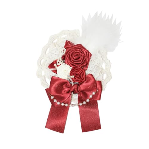 Stirnbänder for Damenhaar, Lolita-Haarschmuck, Blumen-Haarspangen, Vintage-Feder, Blumenschleife, Kopfschmuck for Frauen, Mädchen, Party(Red) von ALANIZ