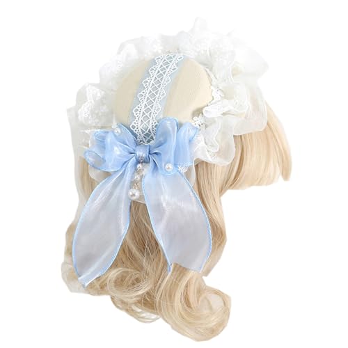 Stirnbänder for Damenhaare, Mini-Zylinder-Haarspange, hellblaue und weiße Spitzenschleifen, Zylinderhut-Haarschmuck for Teeparty, Brauthochzeit(Blue and White 4) von ALANIZ