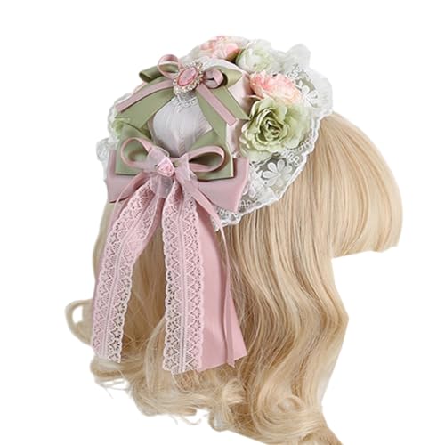 Stirnbänder for Damenhaare, Mini-Zylinder-Haarspange, hellblaue und weiße Spitzenschleifen, Zylinderhut-Haarschmuck for Teeparty, Brauthochzeit(Green and Pink 3) von ALANIZ