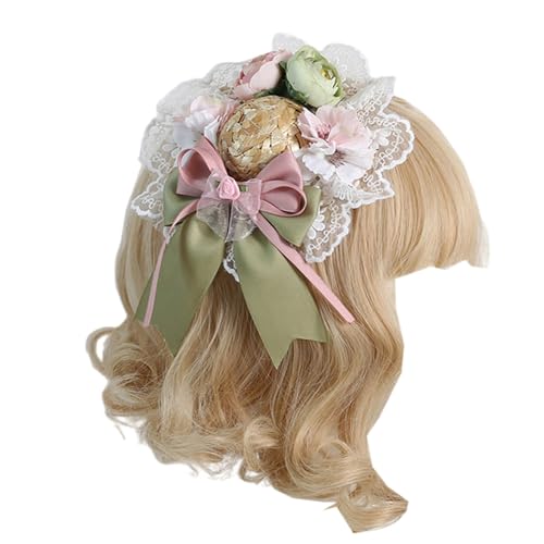 Stirnbänder for Damenhaare, Mini-Zylinder-Haarspange, hellblaue und weiße Spitzenschleifen, Zylinderhut-Haarschmuck for Teeparty, Brauthochzeit(Green and Pink 4) von ALANIZ