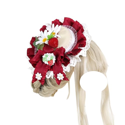 Stirnbänder for Damenhaare, Mini-Zylinder-Haarspange, hellblaue und weiße Spitzenschleifen, Zylinderhut-Haarschmuck for Teeparty, Brauthochzeit(Red) von ALANIZ