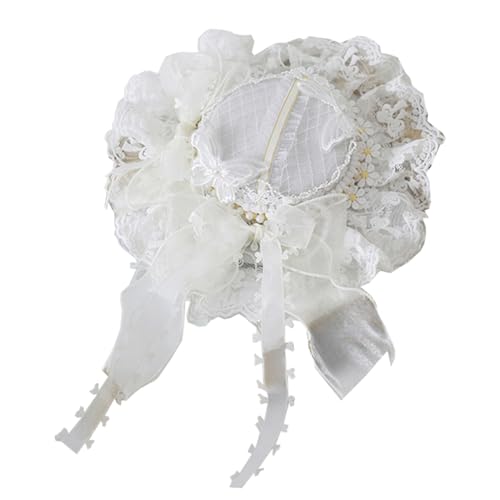 Stirnbänder for Damenhaare, Mini-Zylinder-Haarspange, hellblaue und weiße Spitzenschleifen, Zylinderhut-Haarschmuck for Teeparty, Brauthochzeit(White) von ALANIZ