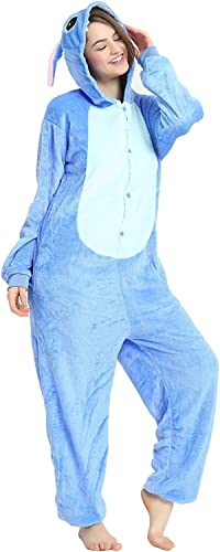 ALANTOP Erwachsene Unisex Einteiler Pyjama Weihnachten Halloween Overall Cosplay Kostüm Kapuze Loungewear, blau, S von ALANTOP