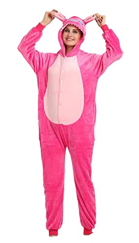 ALANTOP Erwachsene Unisex Einteiler Pyjama Weihnachten Halloween Overall Cosplay Kostüm Kapuze Loungewear, rose, 42 von ALANTOP
