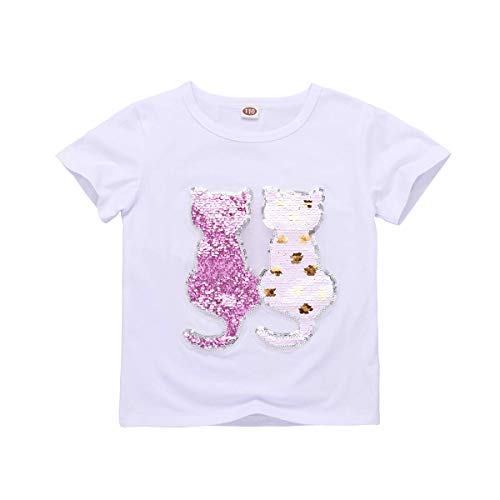 Kinder T-Shirt Flip Pailletten Baumwolle Kurzarm Print Tops Geeignet für Jungen und Mädchen im Alter von 3 bis 9 Jahren von ALANTOP