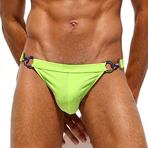Metallschnalle Bikini Herren Badehose Halbhüfte Bademode Gay Tanga Badehose Für Badeanzug Strandshorts,Leuchtendes Grün,XL von ALANZE