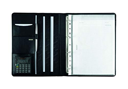 Alassio 30058-1 - Ringbuchmappe CREMONA II im DIN A4 Format, Schreibmappe aus Nappaleder, Dokumentenmappe in schwarz, Mappe ca. 32 x 25 x 2 cm, mit Taschenrechner von ALASSIO