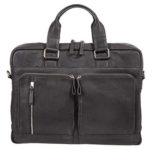 Alassio 47032 - Aktentasche Campo, Laptoptasche für 15 Zoll Notebooks, Umhängetasche aus Echtleder, Tasche mit gepolstertem Laptopfach und 2 Reißverschluss Hauptfächer in schwarz, ca. 31 x 42 x 15 cm von ALASSIO