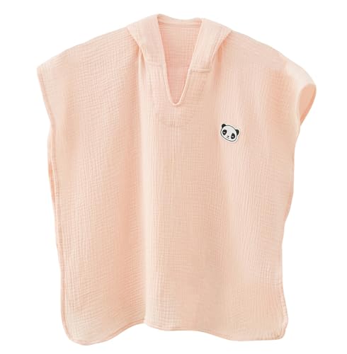 ALAVYA HOME® Premium 60x60 Unisex Badeponcho Kinder mit Kapuze - Badehandtuch - 100% musselin Bio-Baumwolle - OEKO TEX Standard 100 - Bademantel flauschiges Frottee - Rosa von ALAVYA HOME
