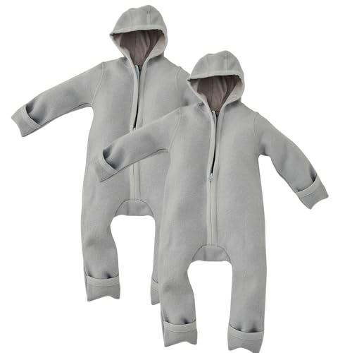 ALAVYA HOME® WALKOVERALL 2er SET, Baby Wollwalk-Overalls aus Natur 100% Bio-Schurwolle Wollfleece mit Reißverschluss, Walk Woll-Anzug für Kleinkind und Baby - Pastel Grau 86/92 von ALAVYA HOME