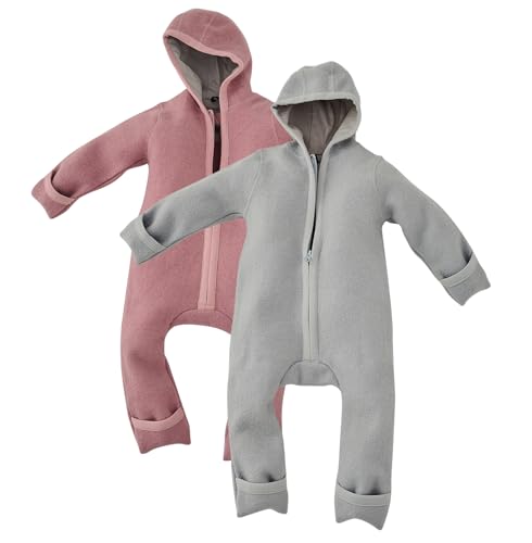 ALAVYA HOME® WALKOVERALL 2er SET, Baby Wollwalk-Overalls aus Natur 100% Bio-Schurwolle Wollfleece mit Reißverschluss, Walk Woll-Anzug für Kleinkind und Baby - Pastel Rosa + Grau 62/68 von ALAVYA HOME