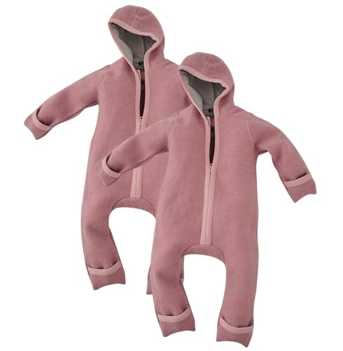 ALAVYA HOME® WALKOVERALL 2er SET, Baby Wollwalk-Overalls aus Natur 100% Bio-Schurwolle Wollfleece mit Reißverschluss, Walk Woll-Anzug für Kleinkind und Baby - Pastel Rosa 74/80 von ALAVYA HOME