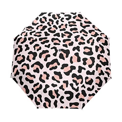 Automatischer faltbarer Regenschirm, Malerei lila rosa winddicht starker UV-Schutz Regenschirm, tragbare Sonnen- und Regenschirme für Kinder Frauen Männer, Leopard 138, Einheitsgröße von ALAZA